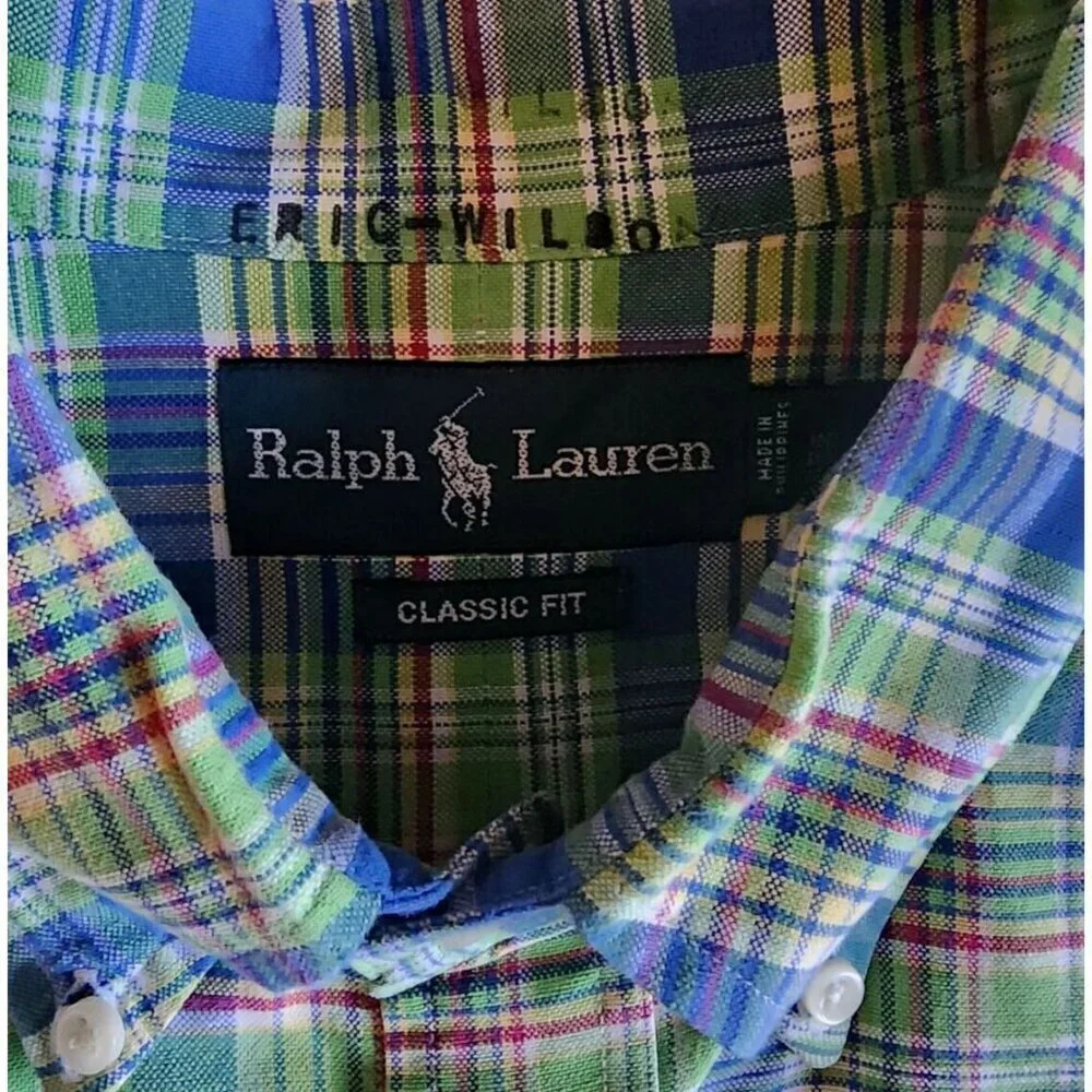 Polo Ralph Lauren Button Down Flesh Pony Men’s Shirt Size XL Cotton Green Plaid
